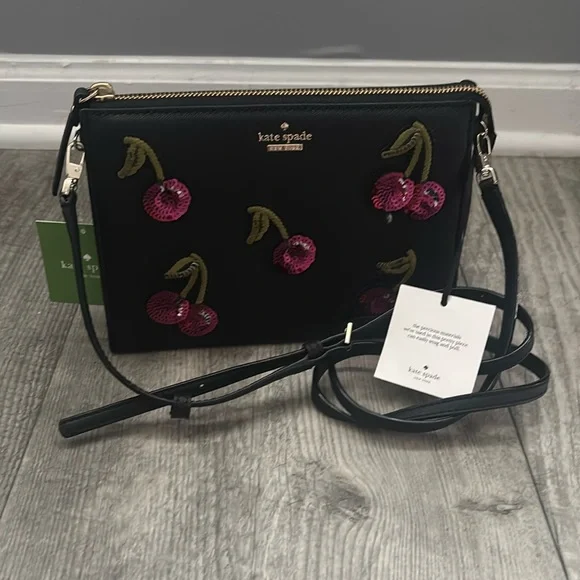 NWT Kate Spade Ma Cherie Sequined Cherry & Black Crossbody w/Branded Dustbag - Picture 2 of 9